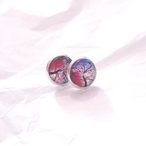 Glass Colorful Tree of Life Stud Earrings